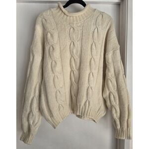 Principles Women's‎ Sweater S Off-White Wool Blend Cable Knit Pullover UK Made